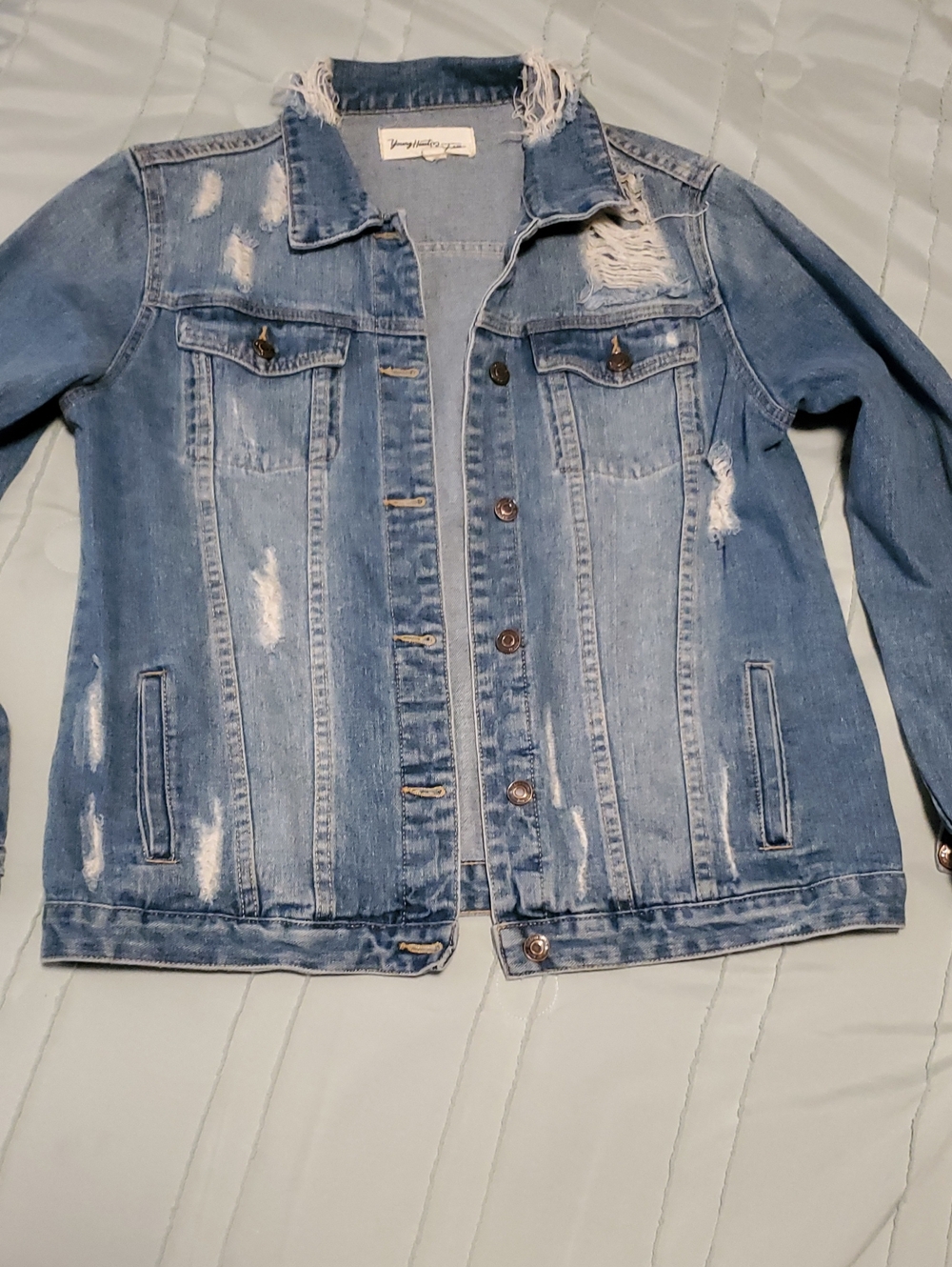 XL Distressed Light Blue Denim Jacket